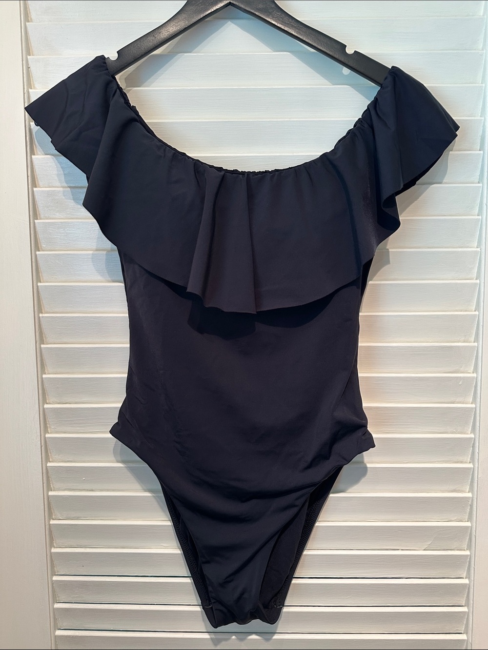 Trina Turk Black Off-Shoulder Ruffle One-Piece Swimsuit